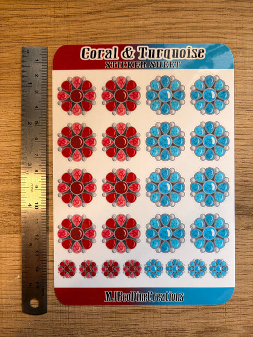Clear Coral & Turquoise Sticker Sheet