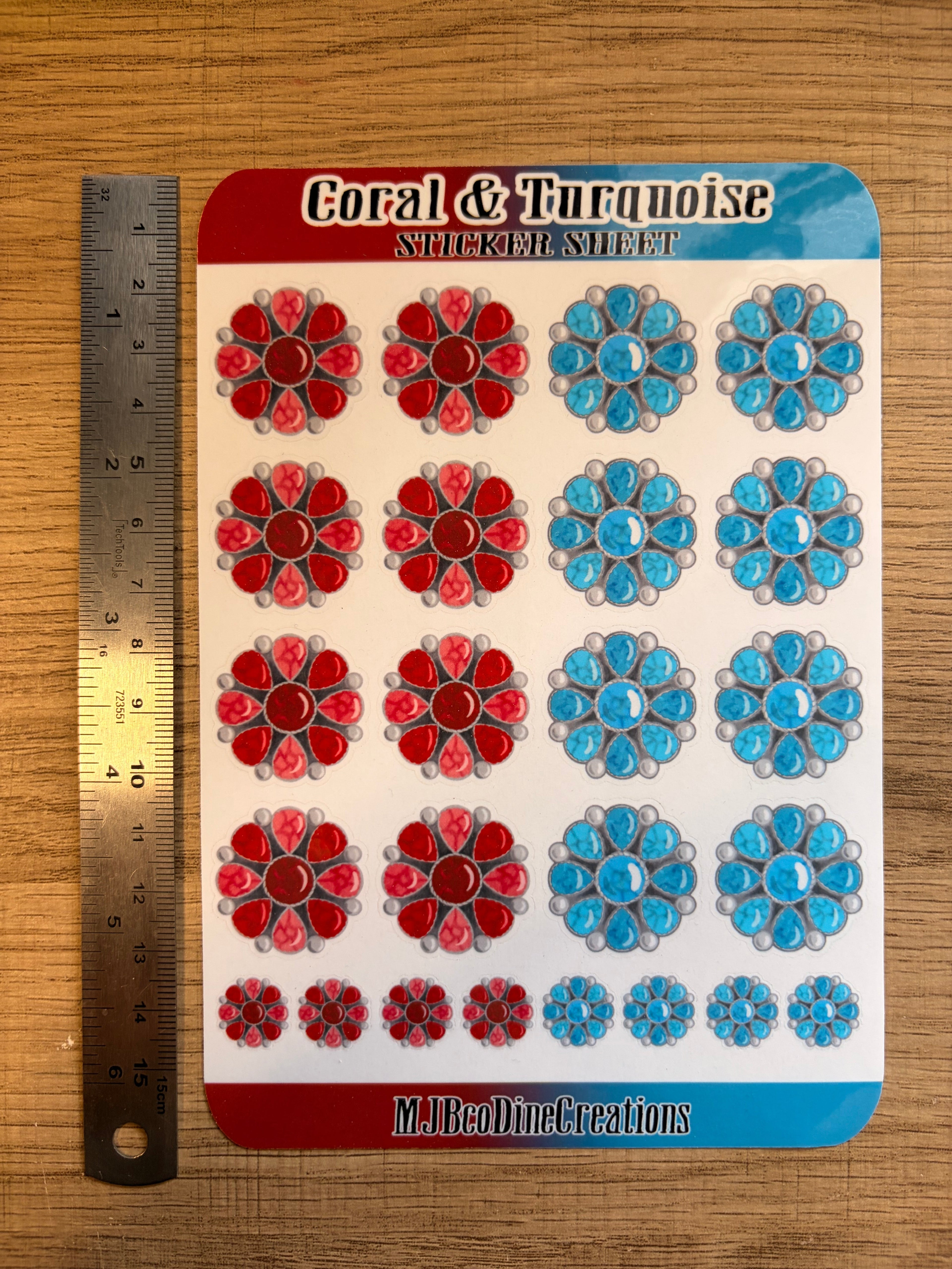 Glossy Coral & Turquoise Sticker Sheet