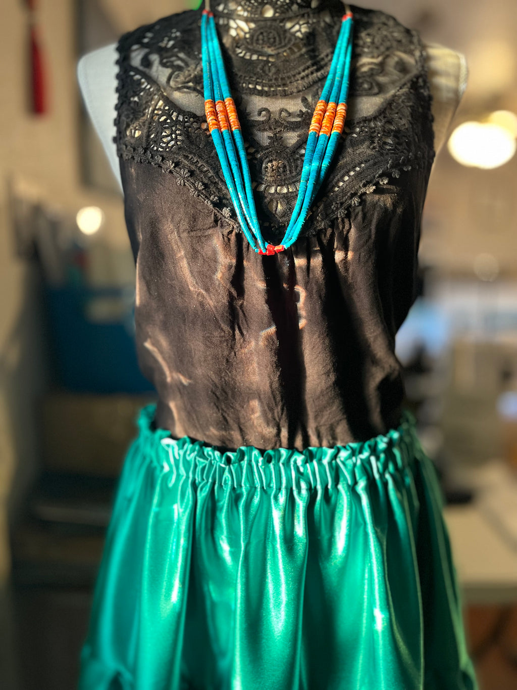 Green 3 tier Satin skirt