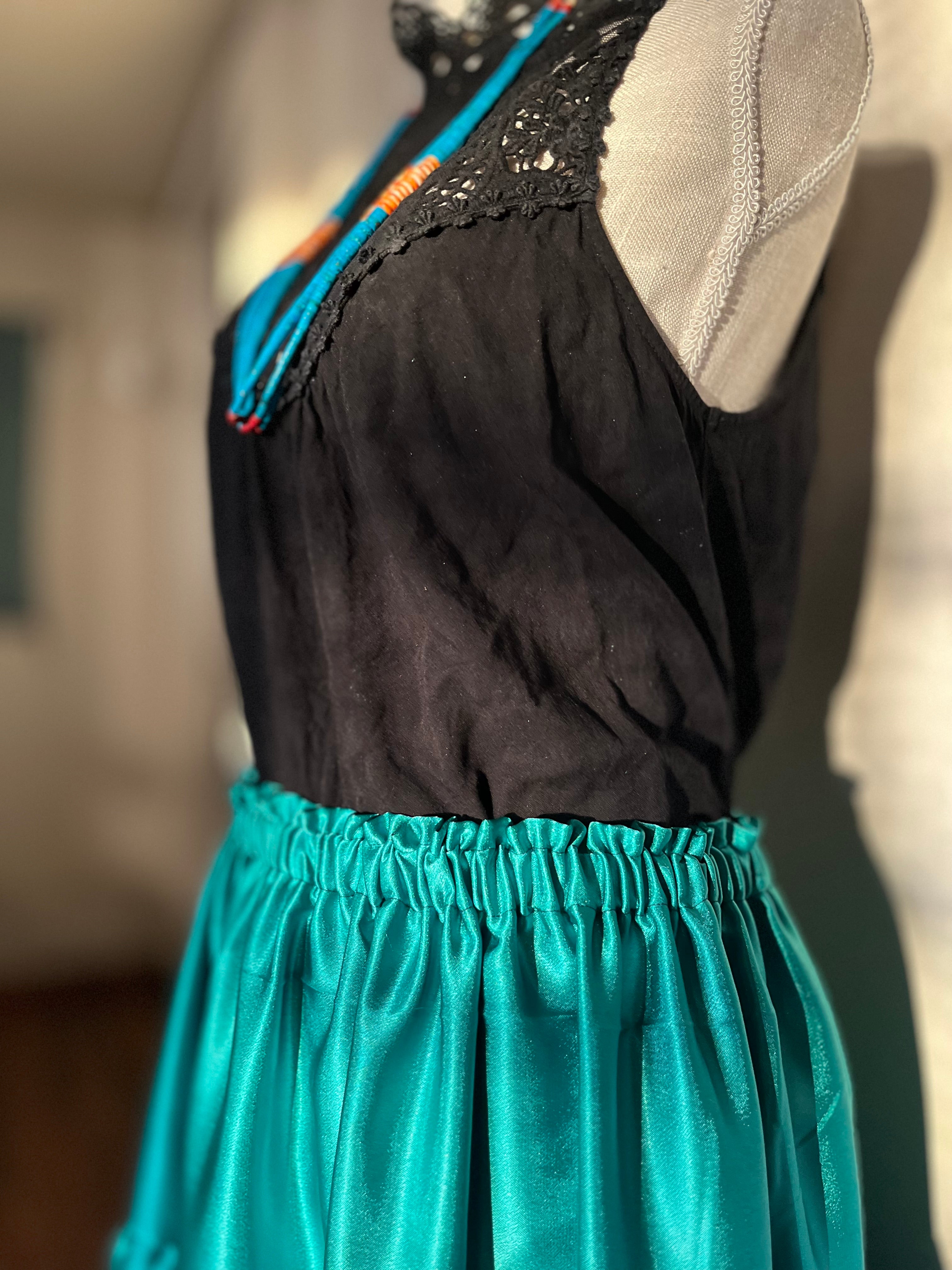 Green 3 tier Satin skirt