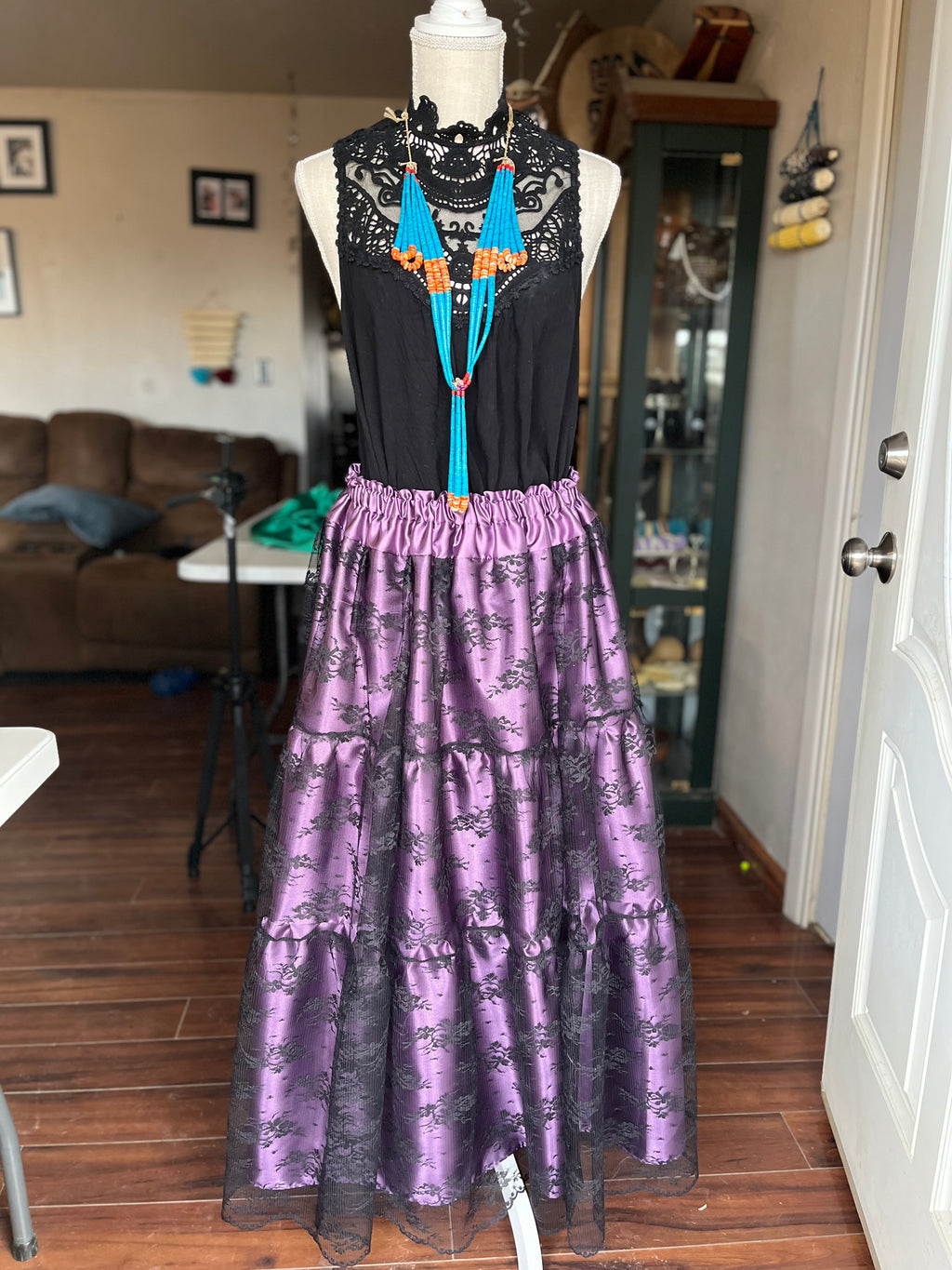 Purple 3 tier Satin skirt